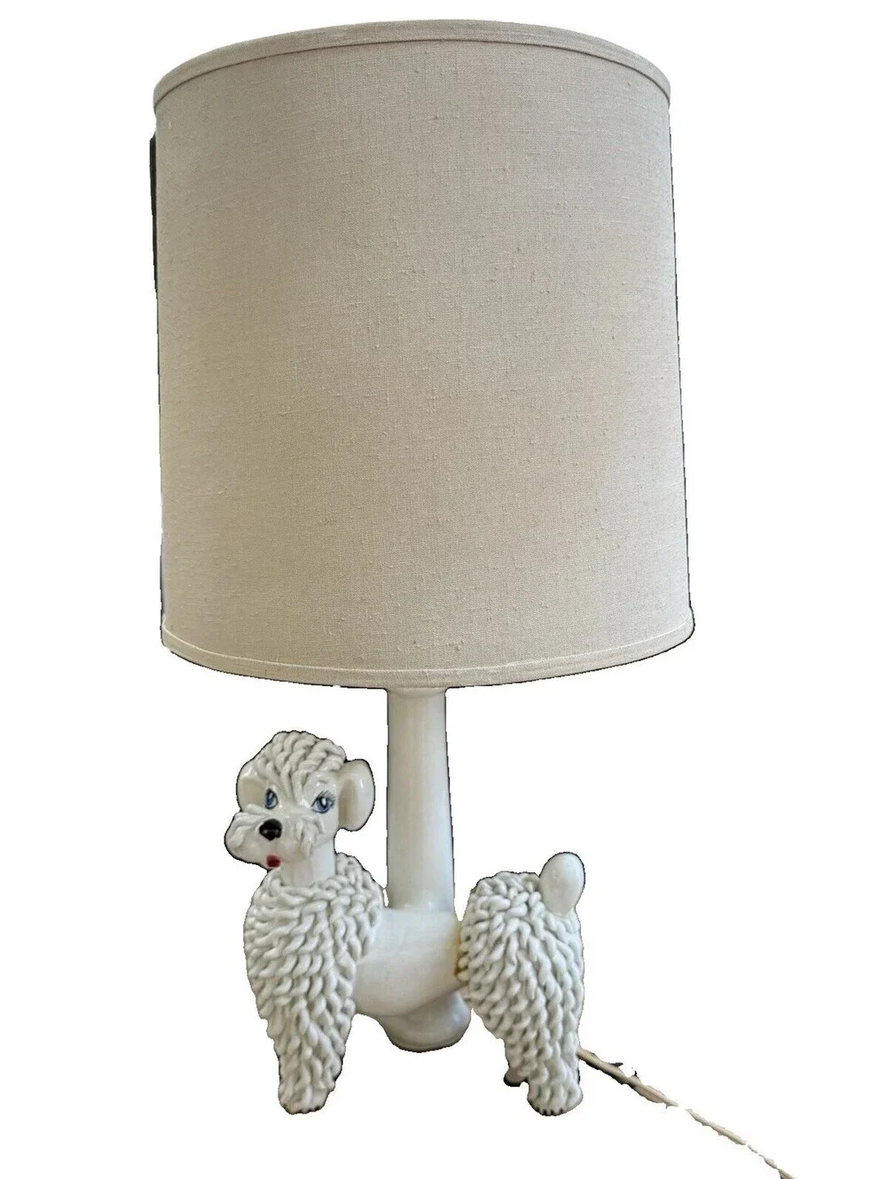 Vintage Italy Spaghetti Poodle Dog Ceramic Table Lamp MCM 1950s Kitsch 19”
